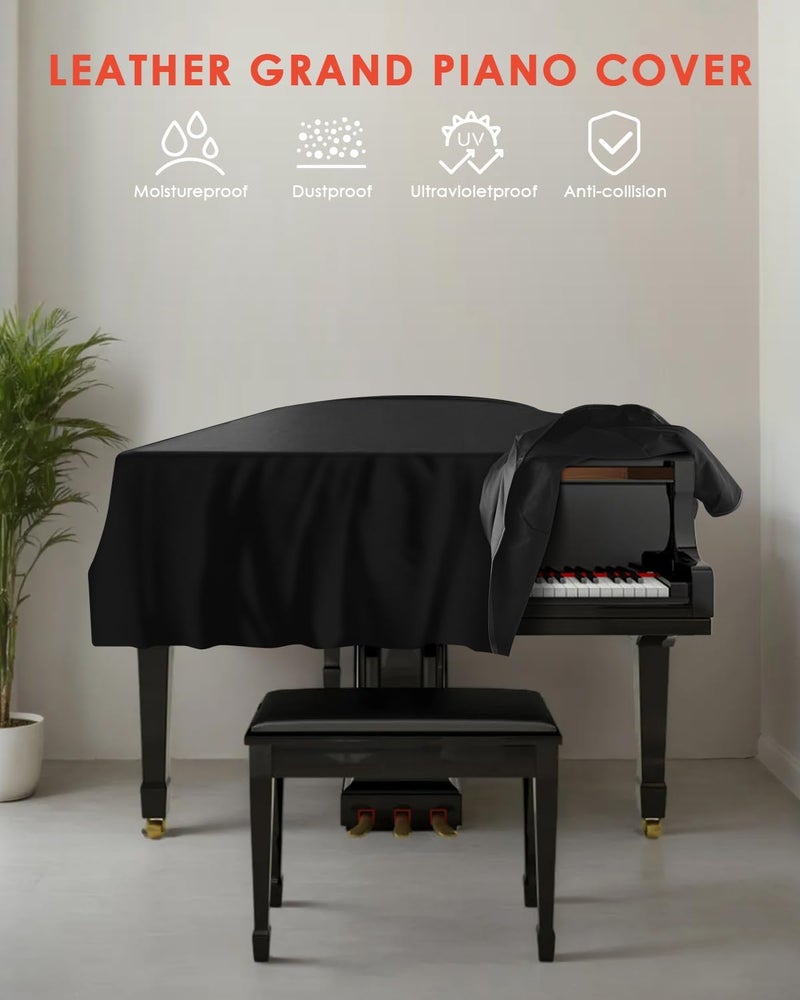 TINDTOP Grand Piano Cover, Leather Waterproof Dustproof Baby Piano Cover Washable Soft Bordered Decorated Full Triangle Piano Protective Cover - Image 4